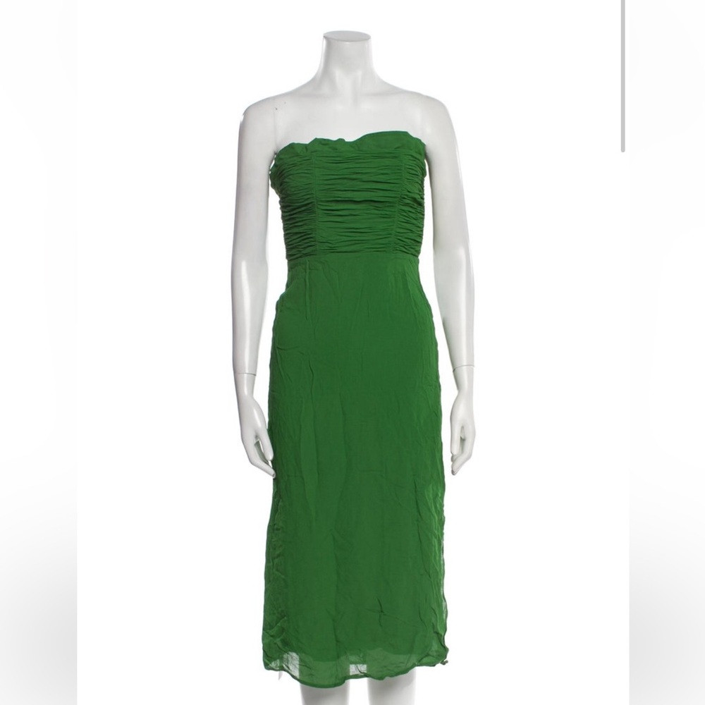 Reformation Strapless Dress in Vibrant Green